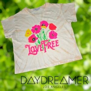 Daydreamer Love Free Neon Graphic Tee Apricot Tie Dye M